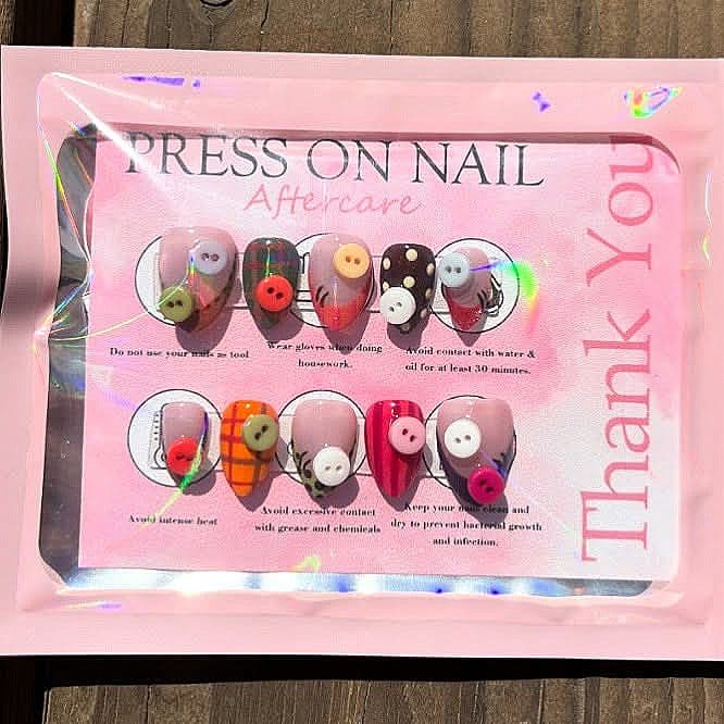 Patchwork Fabric press-on nail set